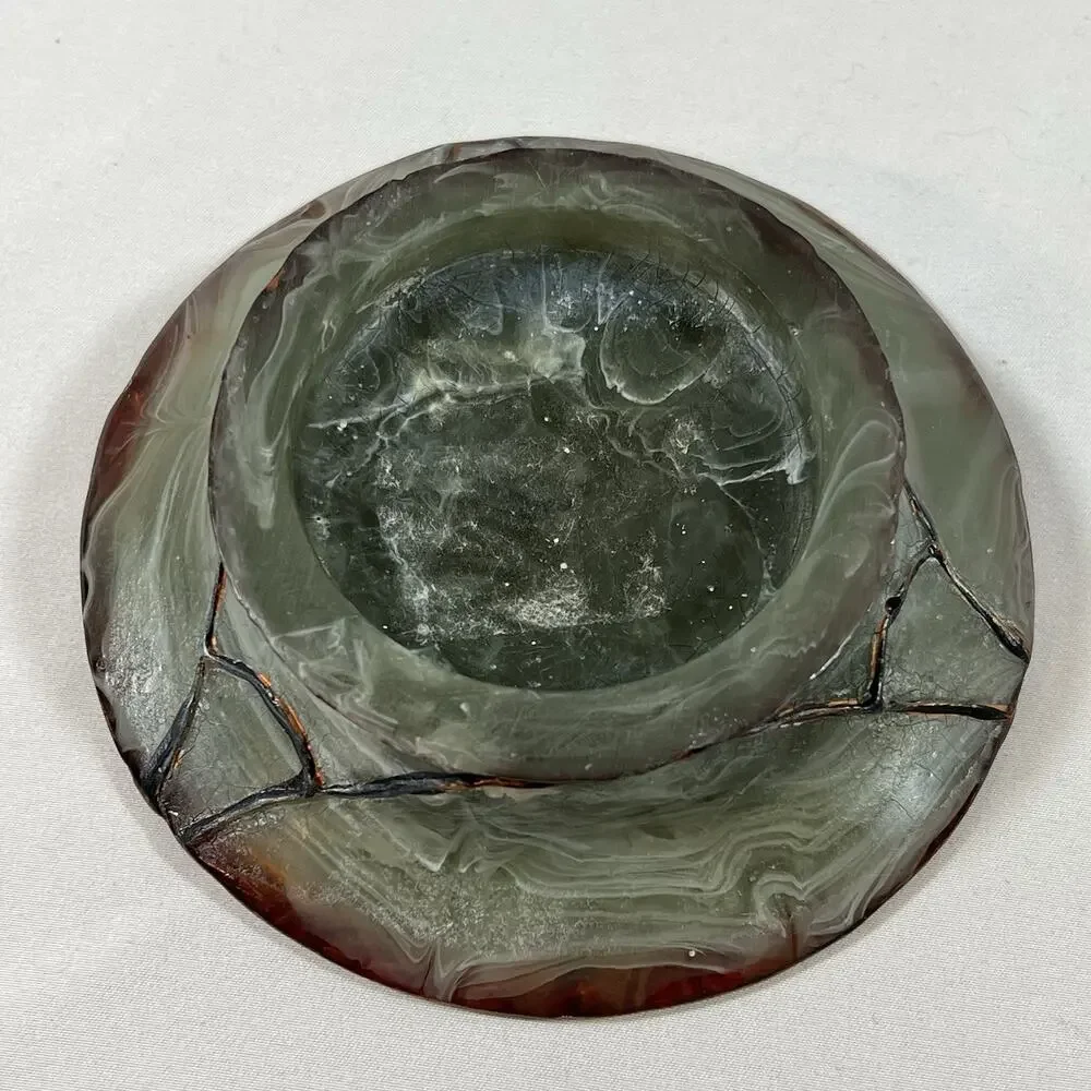 Vintage India Ink Pressed Flower Green Resin Fresh Fields Soap Dish & Container
